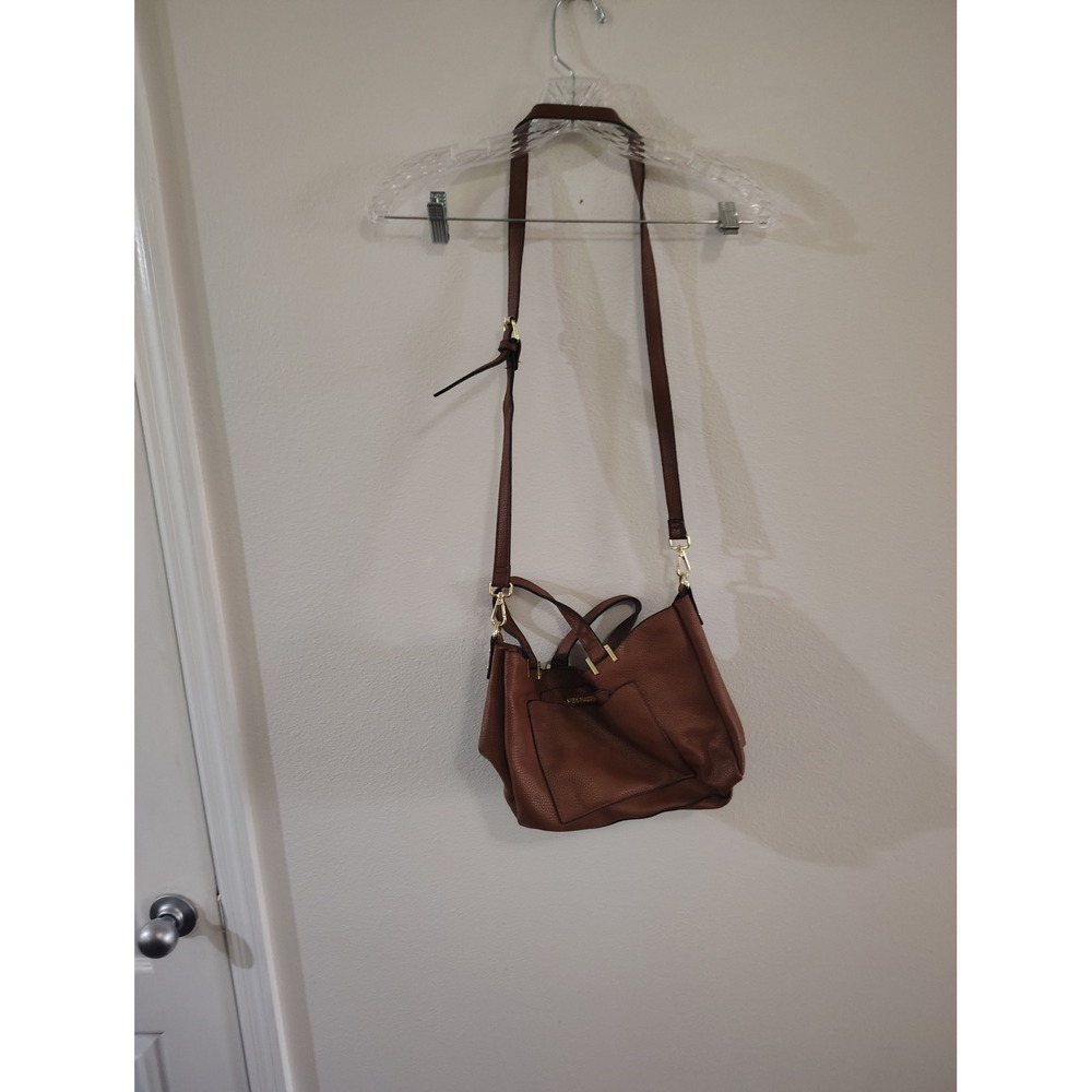 Steve Madden Cognac Brown Pebbled Leather Crossbody Tote‎ Bag Gold Hardware